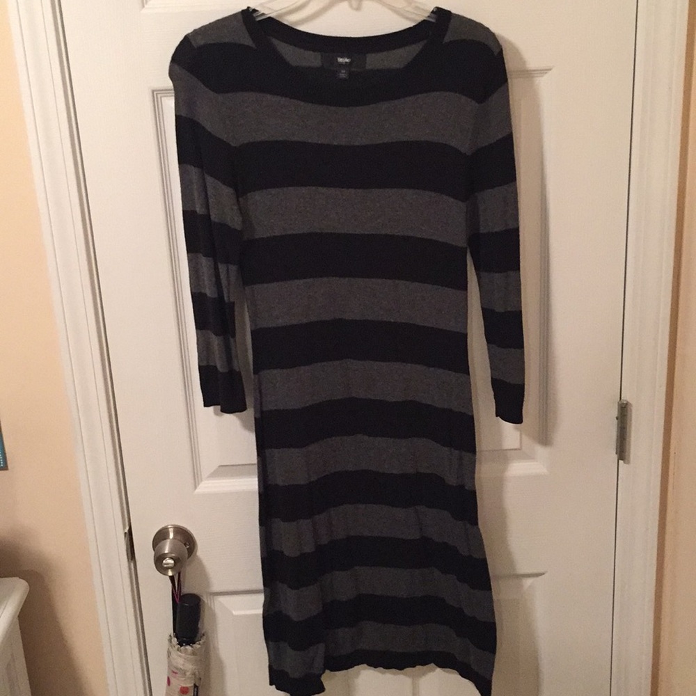 Black and grey striped midi dress